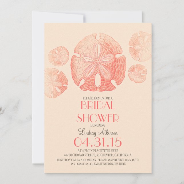 Elegant vintage sand dollar beach bridal shower invitation (Front)