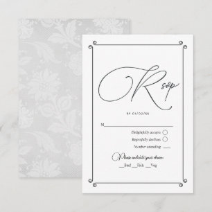 Elegant Vintage Script and Lace Wedding RSVP Card
