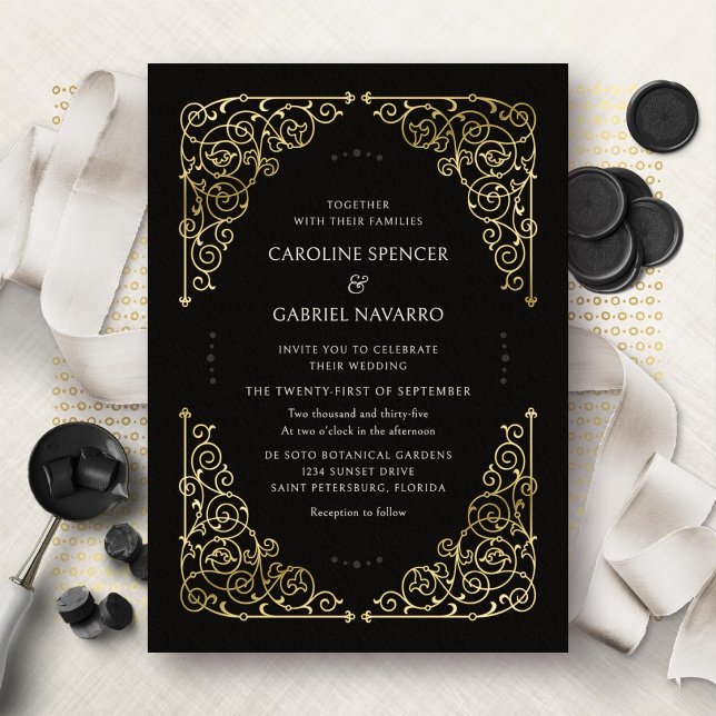 Elegant Vintage Scrollwork Wedding Foil Invitation (Creator Uploaded)