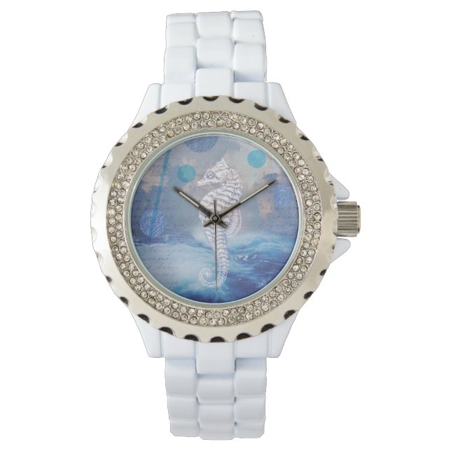 Elegant Vintage Seahorse Blue Ocean Watch (Front)