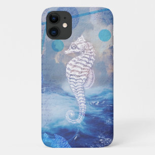 Elegant Vintage Seahorse Blue Ocean Waves Case-Mate iPhone Case