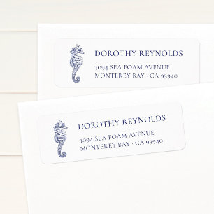 Elegant Vintage Seahorse Blue Return Address