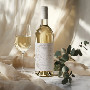 Elegant Vintage Sepia Cheers Wedding Wine Label