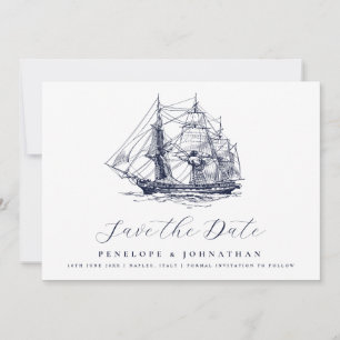 Elegant Vintage Ship Illustration Wedding Save The Date