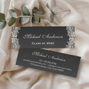 Elegant Vintage Silver Damask Graduation Name Card