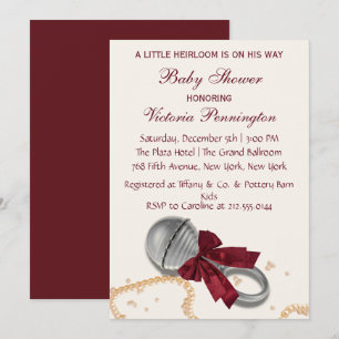 Elegant Vintage Silver Rattle Unisex Baby Shower Invitation