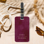 Elegant Vintage | Simple Minimal Burgundy Luggage Tag<br><div class="desc">This minimalist luggage tag features elegant,  vintage look gold text typography and a simple classic layout on a rich,  burgundy textured look background for a professional look for the business traveller.</div>