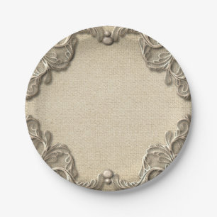Elegant Vintage Southern Charm Burlap Lace Wedding Paper Plate