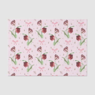 Elegant Vintage Spring Bows Tulips Floral Pattern  Tissue Paper