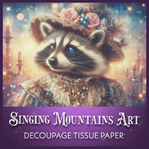 Elegant Vintage Steampunk Lady Racoon Decoupage Tissue Paper