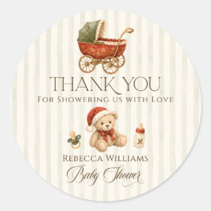 Elegant Vintage Stroller Baby Shower Thank You Classic Round Sticker