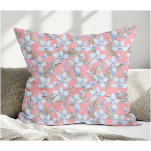 Elegant Vintage Style Blue Flowers & Green Leaves Cushion