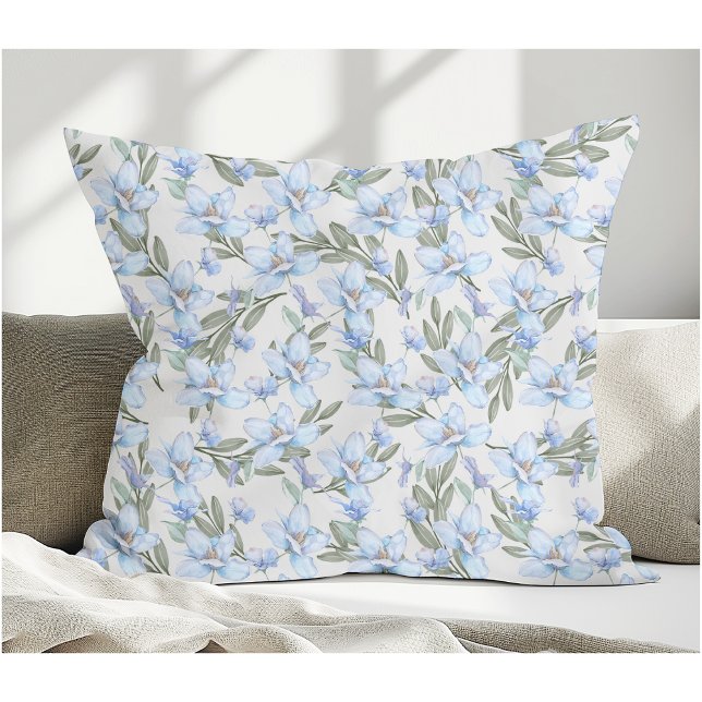 Elegant Vintage Style Blue Flowers & Green Leaves Cushion (Creator Uploaded)