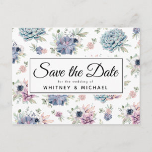 Elegant Vintage Succulent Floral Save the Date Announcement Postcard