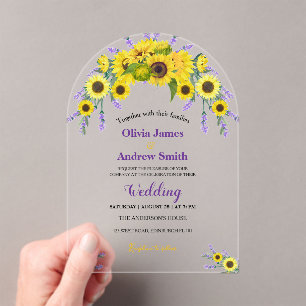 Elegant Vintage Sunflower & Lavander Wedding Party Acrylic Invitations