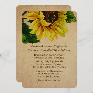 Elegant Vintage Sunflower Wedding Invitation