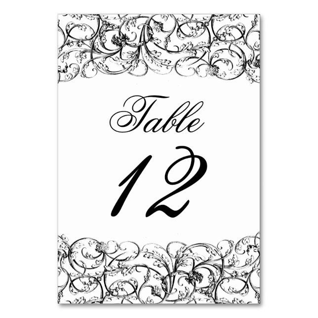 Elegant vintage swirls table number (Front)