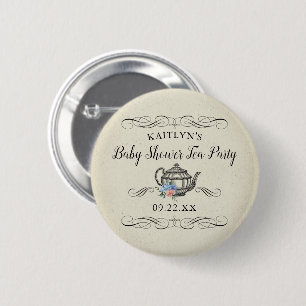 Elegant Vintage Tea Party Baby Shower 6 Cm Round Badge