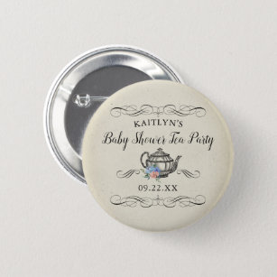Elegant Vintage Tea Party   Baby Shower 6 Cm Round Badge