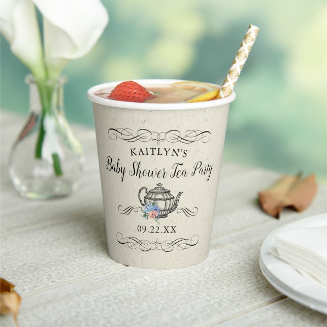 Elegant Vintage Tea Party | Baby Shower Paper Cups (Insitu)