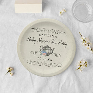 Elegant Vintage Tea Party   Baby Shower Paper Plate