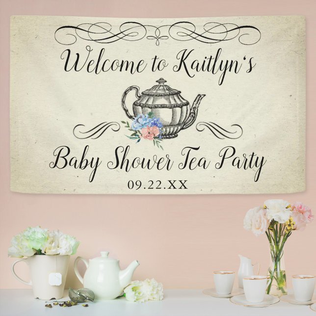 Elegant Vintage Tea Party | Baby Shower Welcome Banner (Creator Uploaded)