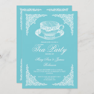 Elegant Vintage Tea Party Robin Egg Blue Invitation