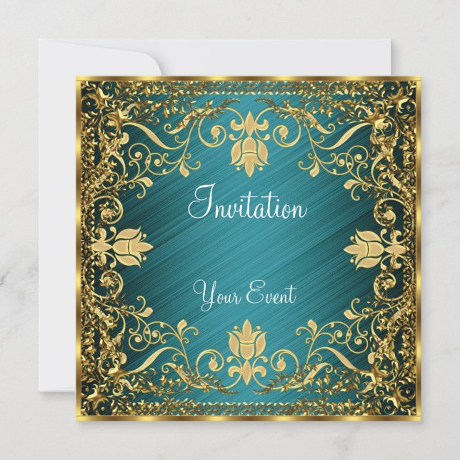 Elegant vintage Teal antique colour Invitation (Front)