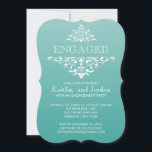 Elegant Vintage Teal Flourish Engagement Party Invitation<br><div class="desc">Announce your engagement to family and friends with our beautiful engagement party invitation. Our stylish & chic engaged invitation features a fancy vintage white damask leaf flourish set on a modern ombre teal green blue background. Available in our shop in a large selection of hot & trendy colours. Custom orders...</div>