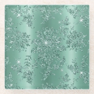 Elegant  Vintage Teal Silver Glitter Design Glass Coaster