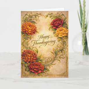 Elegant Vintage Thanksgiving Floral Scroll Design Holiday Card