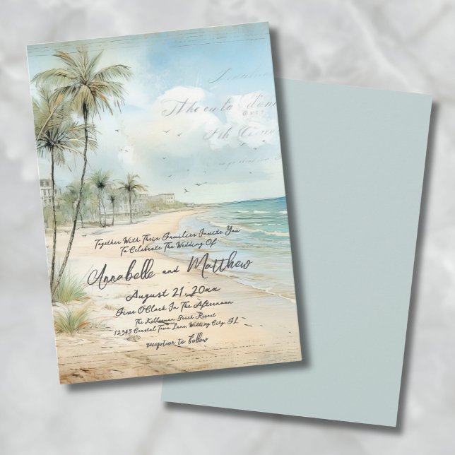 Elegant Vintage Tropical Beach Wedding Invitation (Elegant Vintage Tropical Beach Wedding Invitation)