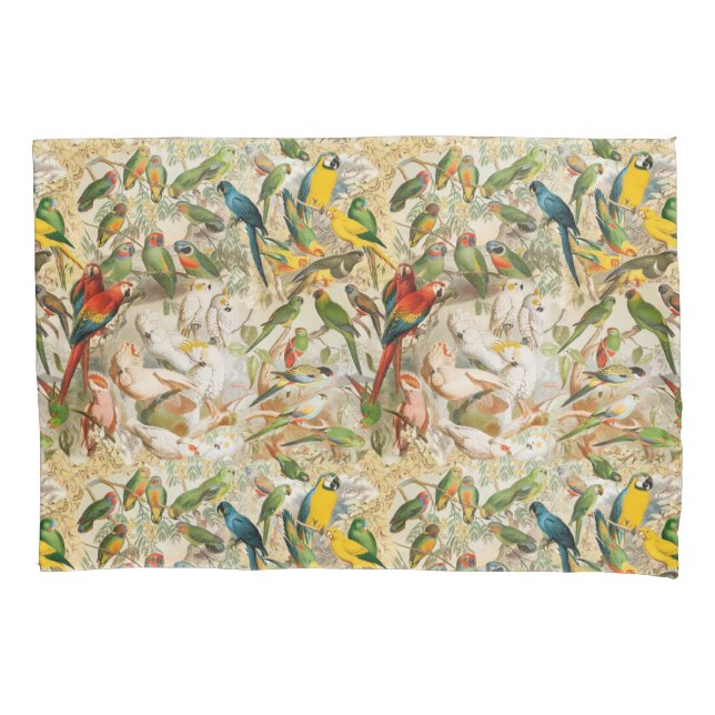 Elegant Vintage Tropical Birds Parrots Pillowcase (Front-Left)