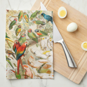 Elegant Vintage Tropical Birds Parrots Tea Towel