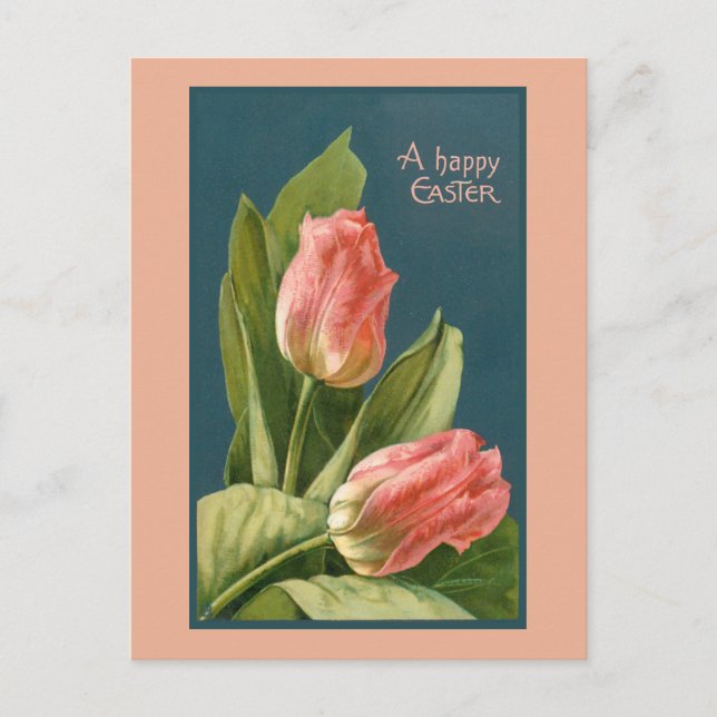Elegant Vintage Tulips and Easter Greeting Postcard (Front)