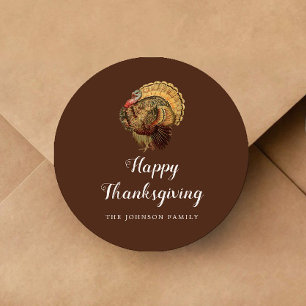 Elegant Vintage Turkey Happy Thanksgiving Classic Round Sticker