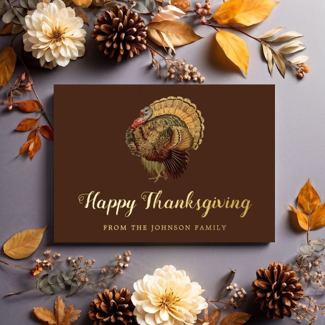 Elegant Vintage Turkey Happy Thanksgiving Gold (Elegant Vintage Turkey Happy Thanksgiving Gold Foil Holiday Card)