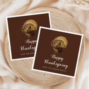 Elegant Vintage Turkey Happy Thanksgiving  Napkin