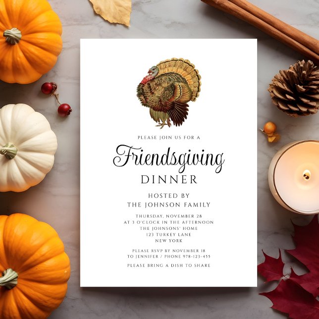 Elegant Vintage Turkey Thanksgiving Dinner Invitation (Elegant Vintage Turkey Thanksgiving Dinner Invitation)