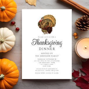 Elegant Vintage Turkey Thanksgiving Dinner Invitation