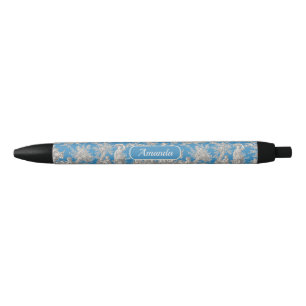 Elegant vintage turquoise toile de jouy black ink pen