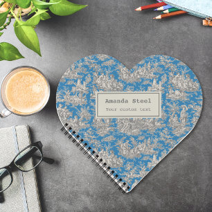 Elegant vintage turquoise toile de jouy heart notebook