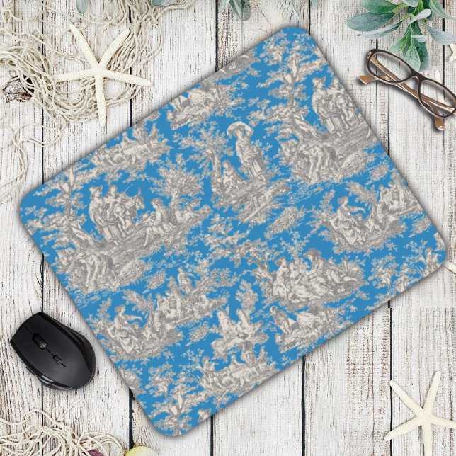 Elegant vintage turquoise toile de jouy  mouse pad (Creator Uploaded)