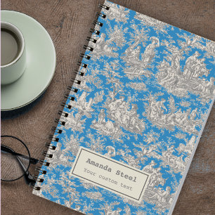 Elegant vintage turquoise toile de jouy notebook