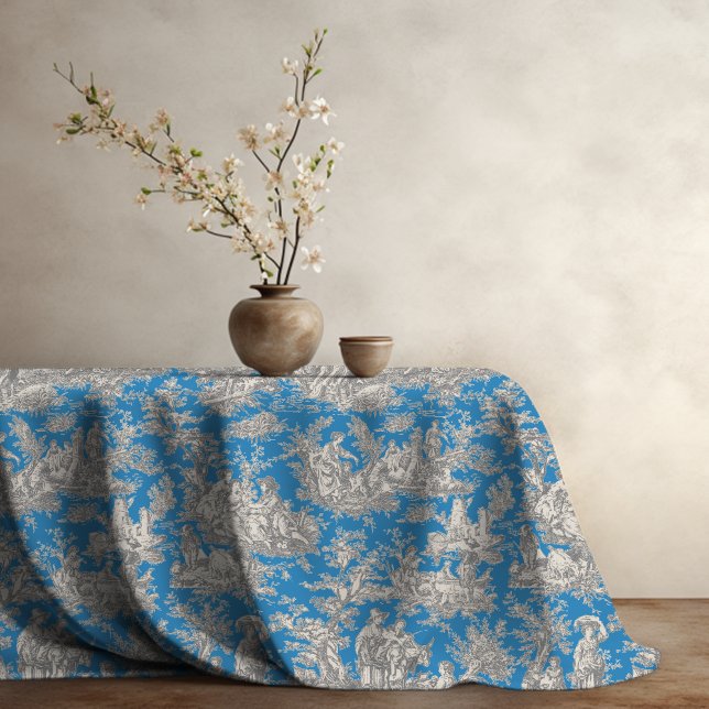 Elegant vintage turquoise toile de jouy printed tablecloth (Creator Uploaded)