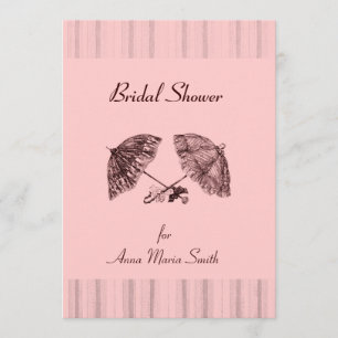 Elegant vintage umbrellas on pink invitation