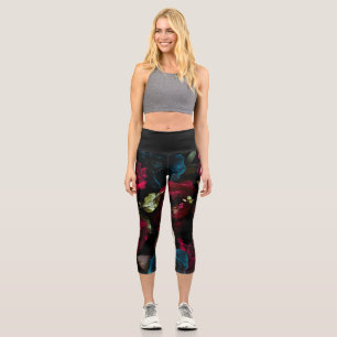 Elegant Vintage Vibe Dark Floral Botanical  Capri Leggings