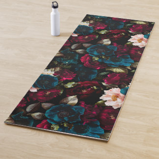 Elegant Vintage Vibe Dark Floral Botanical Yoga Mat