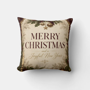 Elegant Vintage Victorian Christmas Greeting Cushion