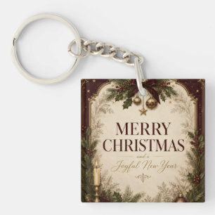 Elegant Vintage Victorian Christmas Greeting Key Ring